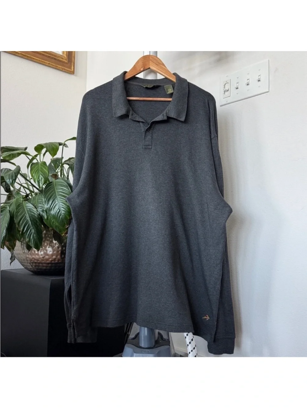 Orvis Signature Collection Polo Long Sleeve sweater Top Sz 2XL Gray Pima Cotton